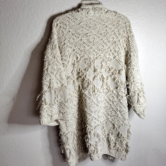 Anthropologie IONE textured Fringe Diamond Knit Open Front Cardigan Akemi + Kin - Picture 8 of 8